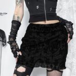 Witchcore Velvet Mini Skirt | Gothic Symbols & Cross Embroidery