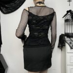 Shredded Gothic Mesh Top | Black Grunge Cold Shoulder Shirt - Image 3