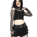 Gothic Harness Crop Top | Fishnet Sleeves & Buckle Straps