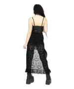 Gothic Black Velvet Mesh Skirt | High Waist, Ruffled, Sheer Damask Pattern - Image 2