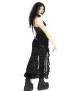 Gothic Black Velvet Mesh Skirt | High Waist, Ruffled, Sheer Damask Pattern - Image 4