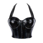 women's punk patent leather halterneck bustier