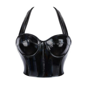 women's punk patent leather halterneck bustier