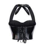 Black Vinyl Halter Corset Top | Gothic Clubwear - Image 2