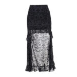 Gothic Black Velvet Mesh Skirt | High Waist, Ruffled, Sheer Damask Pattern - Image 5