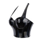 Black Vinyl Halter Corset Top | Gothic Clubwear - Image 3