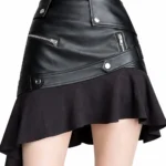 Asymmetrical Black Faux Leather Skirt | Gothic Punk Skirt with Zippers & Buckles