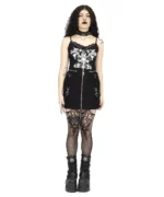 Gothic Bat Print Lace Trim Cami Top | Black Punk Aesthetic Y2K Tank - Image 2