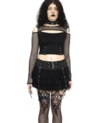 Gothic Black Mini Skirt | Punk Buckle Skirt With Ruffles & Strap Detail - Image 3