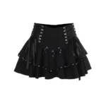 Gothic Black Lace-Up Mini Skirt | Punk Ruffle Eyelet Skirt - Image 5