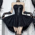 Gothic Corset Dress | Black Victorian High-Low Lace Mini - Image 3