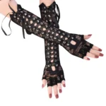 Black Lace-Up Gothic Arm Warmers | Fingerless Punk Gloves for Women - Image 4