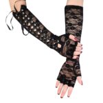 Black Lace-Up Gothic Arm Warmers | Fingerless Punk Gloves for Women - Image 2