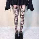 Gothic Spiderweb Pattern Tights – Black Mesh Punk Stockings for Alternative Fashion
