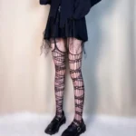 Gothic Spiderweb Pattern Tights – Black Mesh Punk Stockings for Alternative Fashion