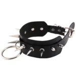 Black Spiked Punk Choker Collar with O-Ring | Gothic Adjustable Unisex Necklace - Image 2
