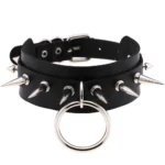 Black Spiked Punk Choker Collar with O-Ring | Gothic Adjustable Unisex Necklace