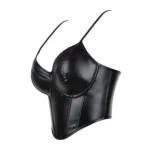 Black Faux Leather Corset Top – Gothic Punk Bustier Crop for Women