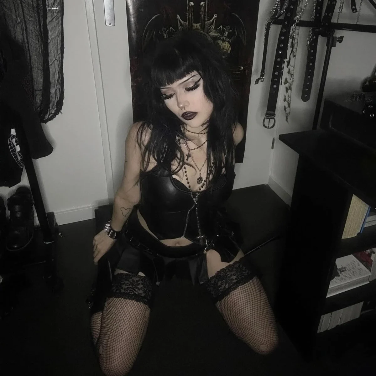 Black Faux Leather Corset Top with Zipper & Lace-Up Back - Image 4