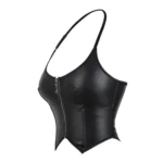 Black Faux Leather Corset Top with Zipper & Lace-Up Back - Image 3