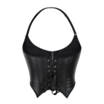Black Faux Leather Corset Top with Zipper & Lace-Up Back - Image 2