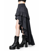 Black Layered High Low Gothic Skirt | Dark Ruffle Witchy Aesthetic - Image 3