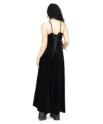 Gothic Velvet Lace-Up Maxi Dress | Black Long Spaghetti Strap Dress - Image 2