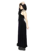 Gothic Velvet Lace-Up Maxi Dress | Black Long Spaghetti Strap Dress - Image 3