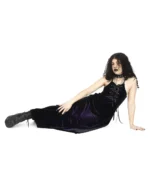 Gothic Velvet Lace-Up Maxi Dress | Black Long Spaghetti Strap Dress - Image 4