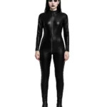 Black Faux Leather Catsuit | Shiny Gothic Bodysuit | Demonyx Dark Fashion