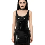 Black Vinyl Gothic Mini Dress | Shiny Bodycon Latex Look