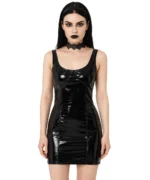 Black Vinyl Gothic Mini Dress | Shiny Bodycon Latex Look