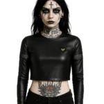 Black Faux Leather Mesh Sleeve Crop Top | Gothic Streetwear Essential