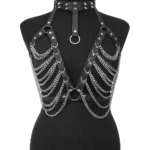Black Chain Harness | Gothic Body Accessory with Metal Chains | Demonyx