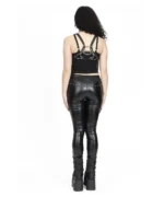 Black Lace-Up Faux Leather Pants | Gothic High Waist Slim Fit - Image 2