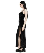 Gothic Black Velvet Corset Lace-Up Maxi Dress with Cross Detail - Image 3