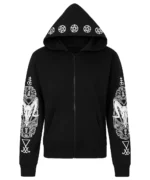 Black Pentagram Hoodie | Unisex Gothic Zip-Up Sweatshirt with Occult Symbols