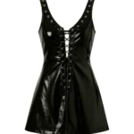 Black Vinyl Lace-Up Mini Dress | Gothic Fetish Alternative Fashion