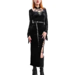 Velvet Witch Lace Maxi Dress with Side Lacing & Belt