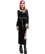 Velvet Witch Lace Maxi Dress with Side Lacing & Belt