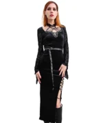 Velvet Witch Lace Maxi Dress with Side Lacing & Belt - Image 4
