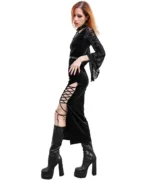 Velvet Witch Lace Maxi Dress with Side Lacing & Belt - Image 2