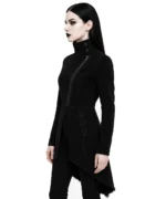 Asymmetrical Black Corduroy Gothic Jacket with Raw Hem - Image 3