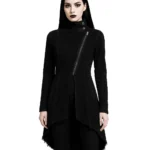 Asymmetrical Black Corduroy Gothic Jacket with Raw Hem