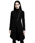 Asymmetrical Black Corduroy Gothic Jacket with Raw Hem