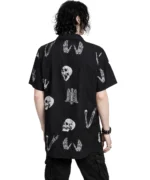 Vintage Gothic Skeleton Print Shirt | Black Unisex Goth Button Up - Image 2