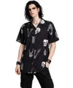 Vintage Gothic Skeleton Print Shirt | Black Unisex Goth Button Up