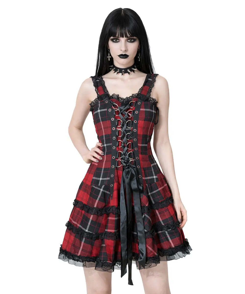 ChatGPT Image Dec 17, 2025, 05_19_58 PM Red Tartan Gothic Corset Dress with Black Lace | Medium - Image 1