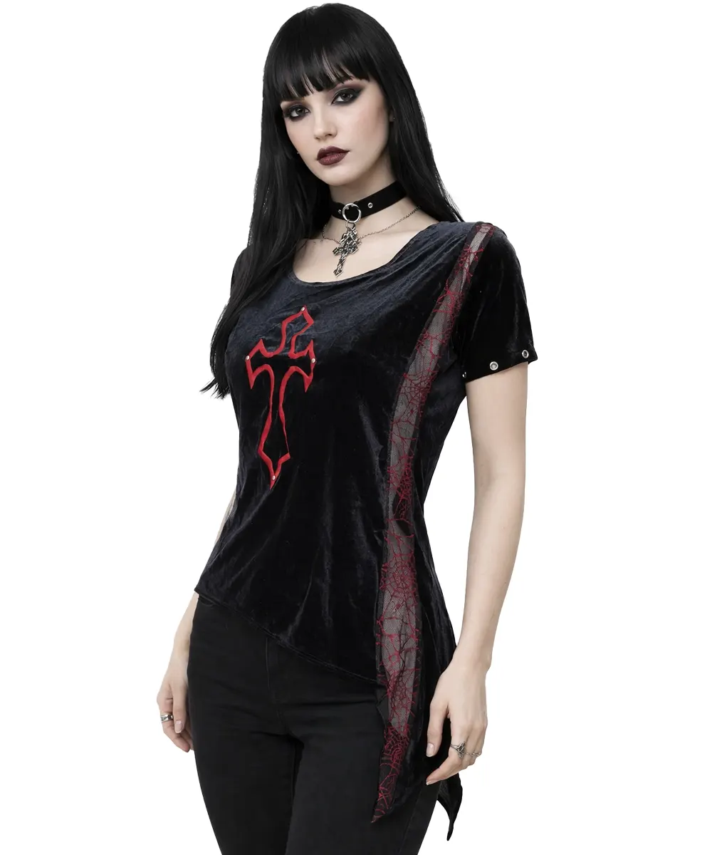 ChatGPT Image Dec 17, 2025, 05_37_43 PM Gothic Velvet Cross Top with Lace Panel | Black & Red | Demonyx - Image 1