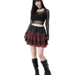 Layered Gothic Punk Skirt with Chain Detail | Red & Black